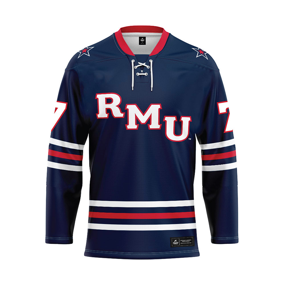 Robert Morris - NCAA Men's Ice Hockey : John Babcock - Navy Hockey Jersey-0