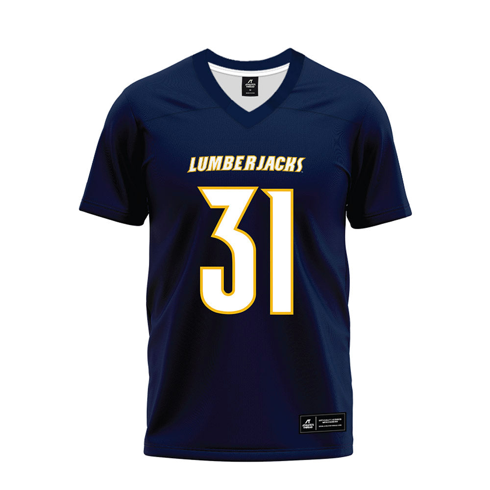 Northern Arizona - NCAA Football : Jaiden Letua - Navy Premium Football Jersey-0