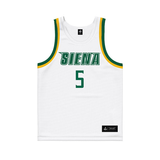 Siena - NCAA Men's Basketball : Trent Egbiremolen - White Basketball Jersey-0