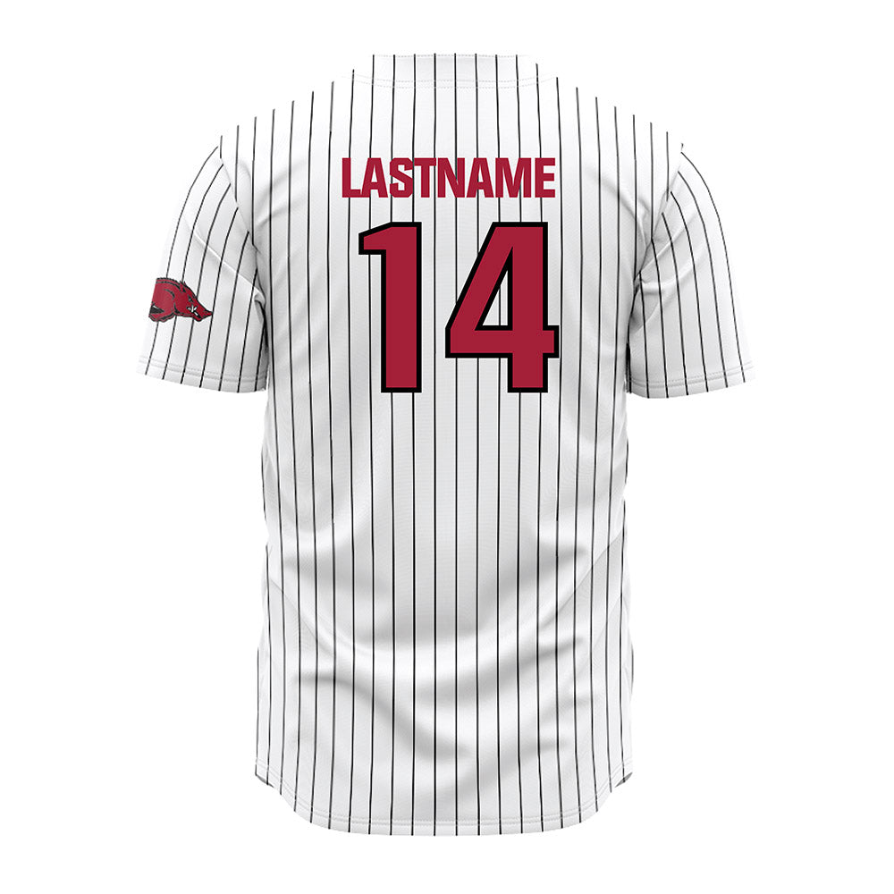 Arkansas - NCAA Baseball : Mark Brissey - White Striped Jersey-1