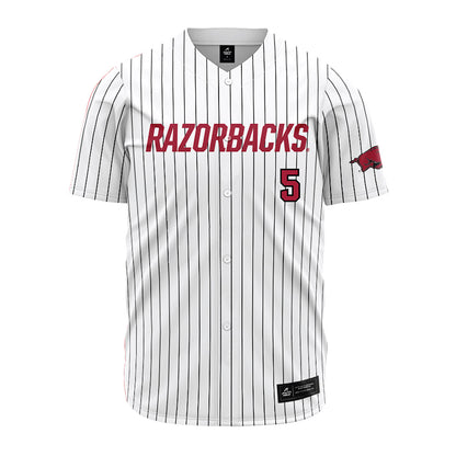 Arkansas - NCAA Baseball : TJ Pompey - White Striped Jersey-0