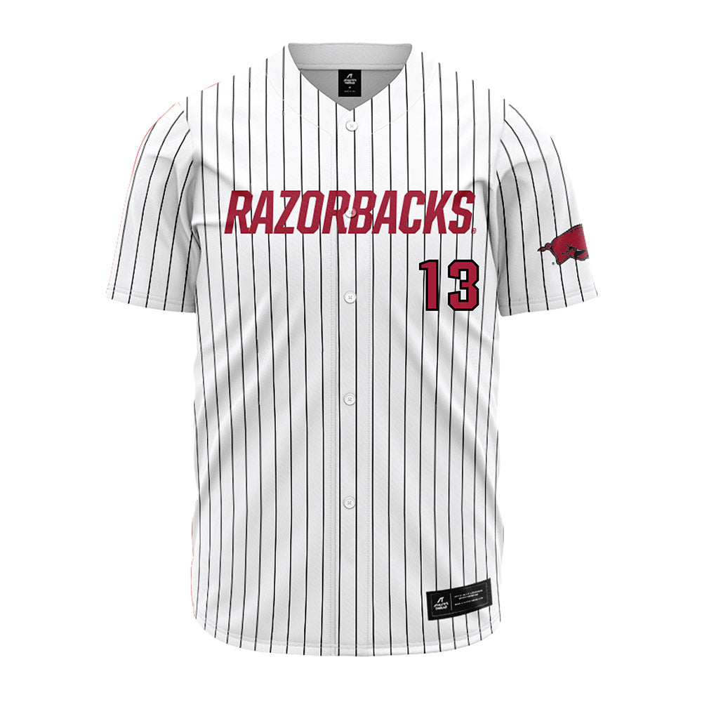 Arkansas - NCAA Baseball : Steele Eaves - White Striped Jersey-0