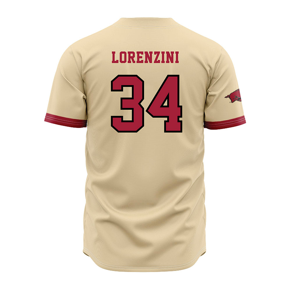 Arkansas - NCAA Baseball : Joey Lorenzini - Youth Off White Jersey-1