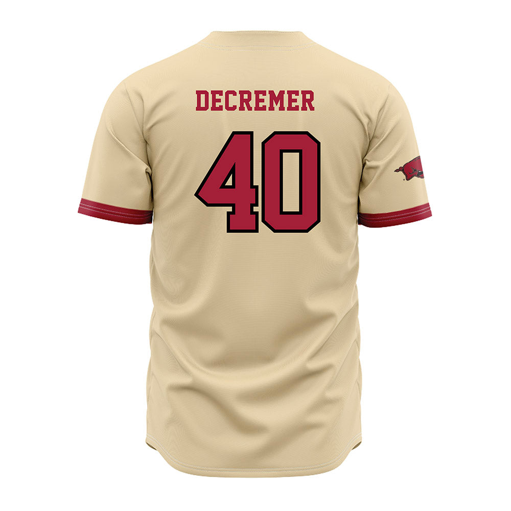 Arkansas - NCAA Baseball : James DeCremer - Youth Off White Jersey-1