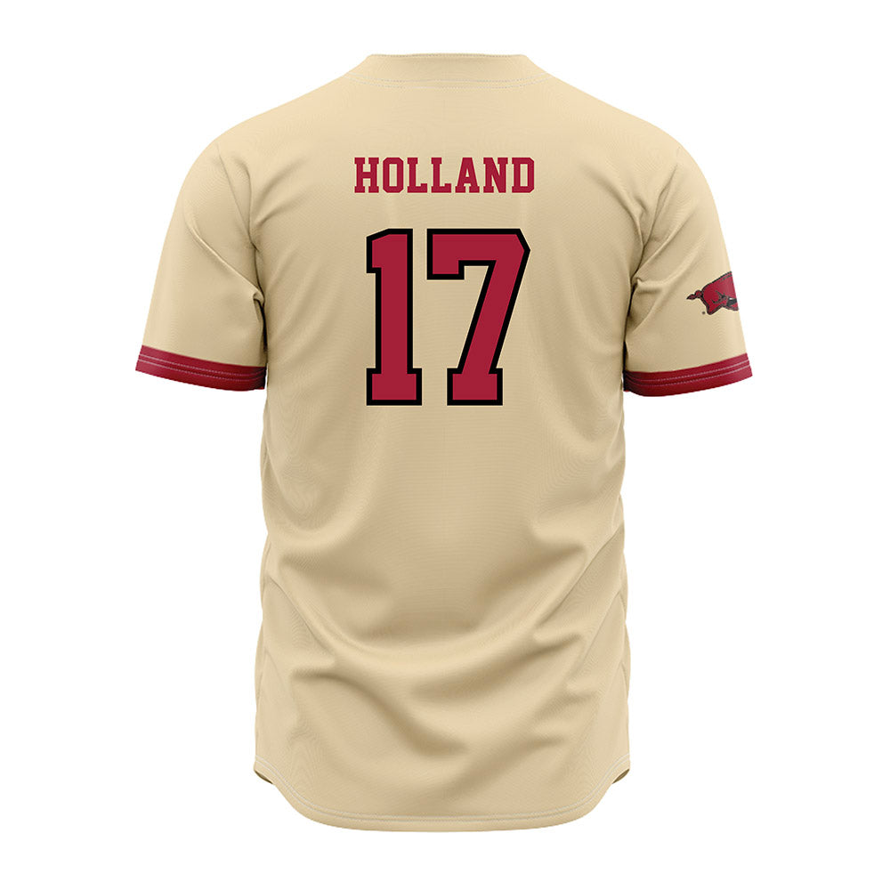 Arkansas - NCAA Baseball : Max Holland - Youth Off White Jersey-1