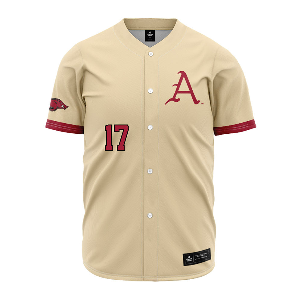 Arkansas - NCAA Baseball : Max Holland - Youth Off White Jersey-0