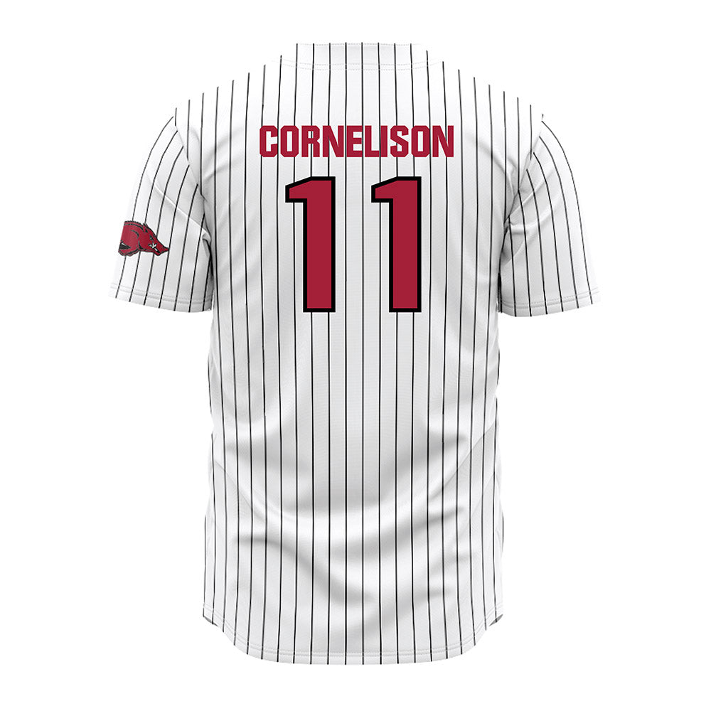 Arkansas - NCAA Baseball : Luke Cornelison - White Striped Jersey-1