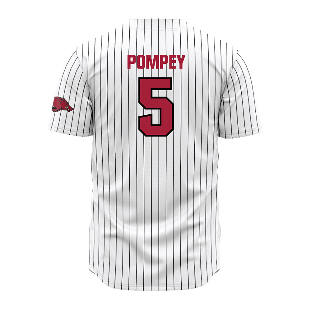 Arkansas - NCAA Baseball : TJ Pompey - White Striped Jersey-1