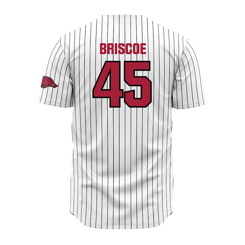 Arkansas - NCAA Baseball : Tye Briscoe - White Striped Jersey-1