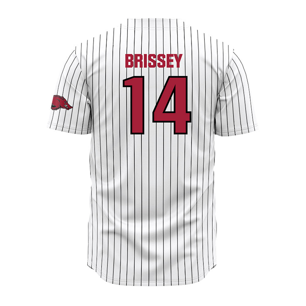 Arkansas - NCAA Baseball : Mark Brissey - White Striped Jersey-1