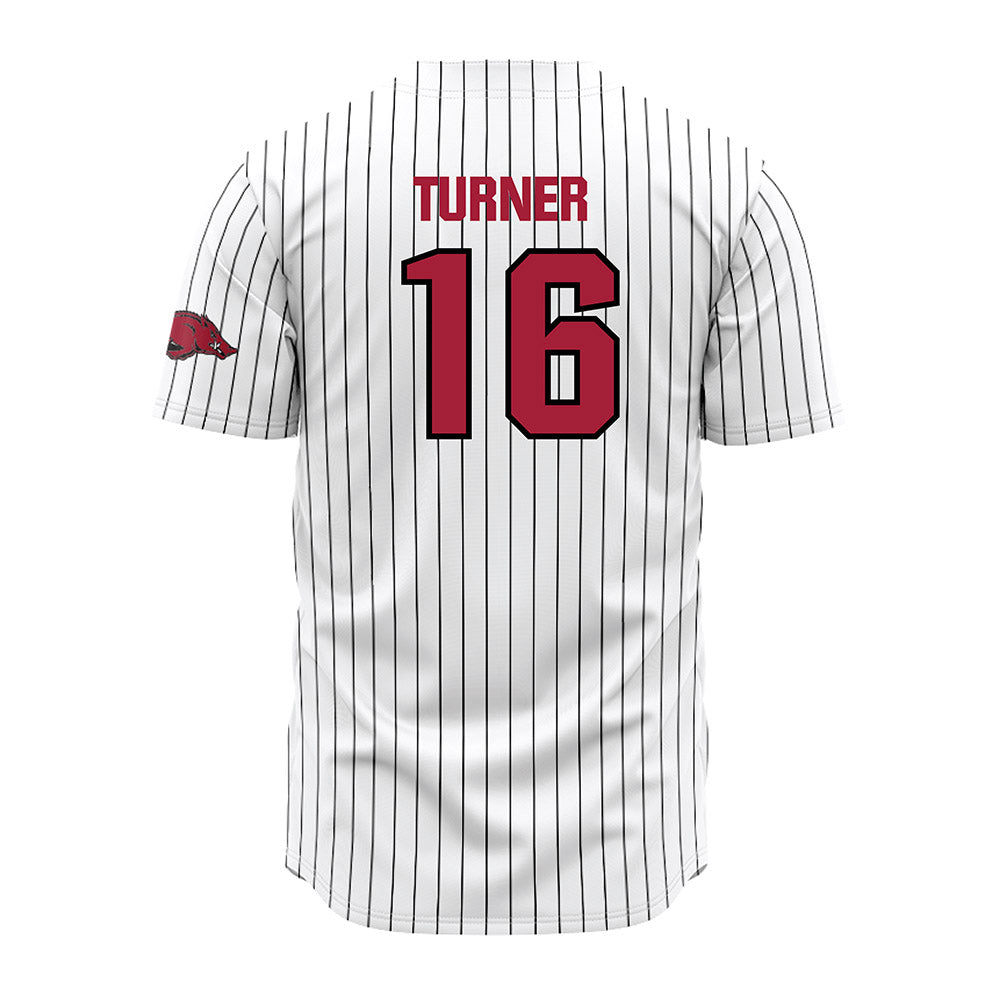 Arkansas - NCAA Baseball : Christian Turner - White Striped Jersey-1