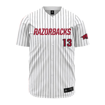 Arkansas - NCAA Baseball : Steele Eaves - White Striped Jersey-0