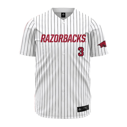 Arkansas - NCAA Baseball : Nolan Souza - White Striped Jersey-0