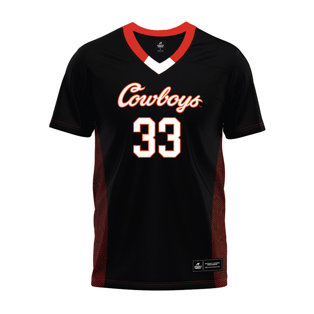 Oklahoma State - NCAA Football : Jack Puckett - Black Premium Football Jersey-0