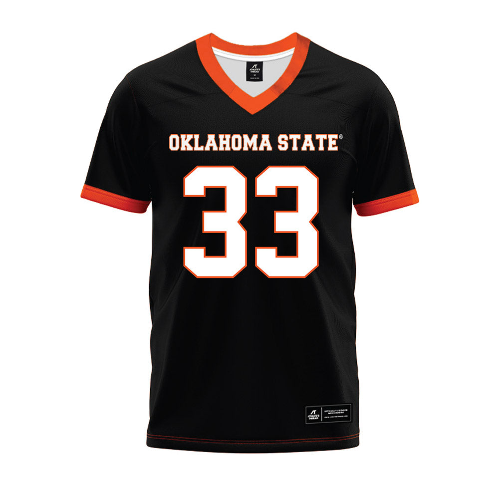 Oklahoma State - NCAA Football : Jack Puckett - Black Premium Football Jersey-0