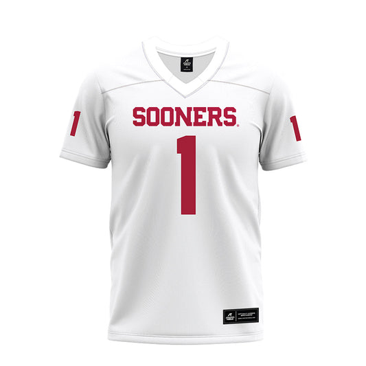 Oklahoma - NCAA Football : Isaiah Sategna III - White Premium Football Jersey-0