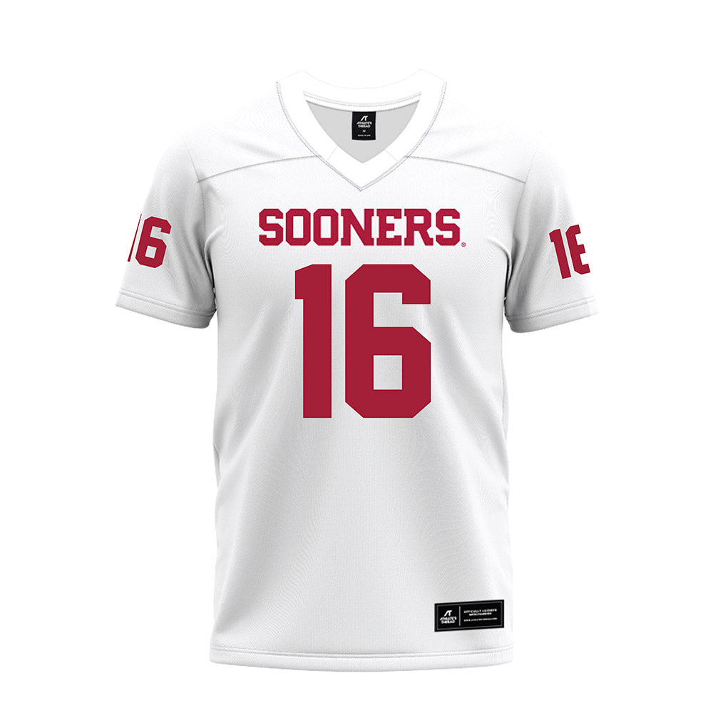 Oklahoma - NCAA Football : Whitt Newbauer - White Premium Football Jersey-0