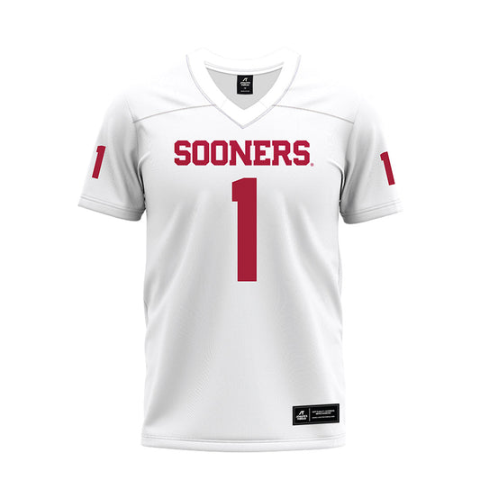 Oklahoma - NCAA Football : Isaiah Sategna III - White Premium Football Jersey-0