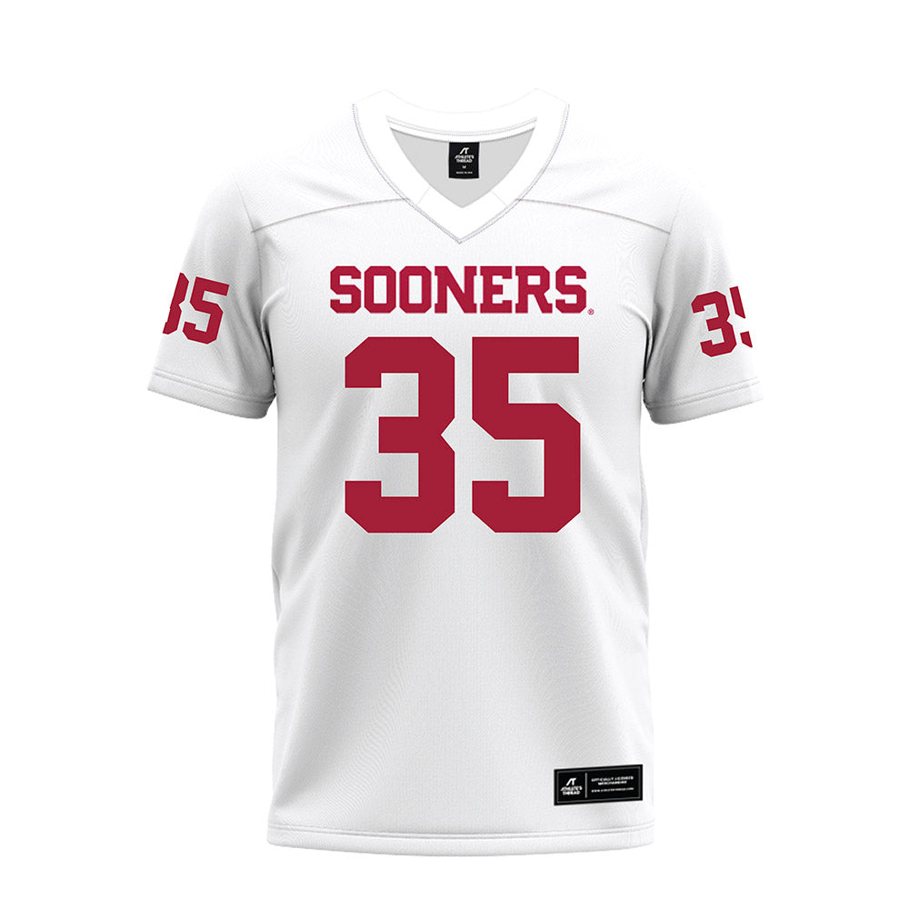 Oklahoma - NCAA Football : Liam Evans - White Premium Football Jersey-0