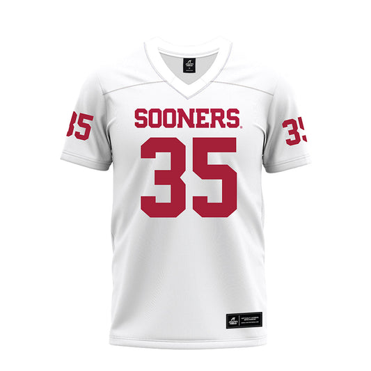 Oklahoma - NCAA Football : Liam Evans - White Premium Football Jersey-0
