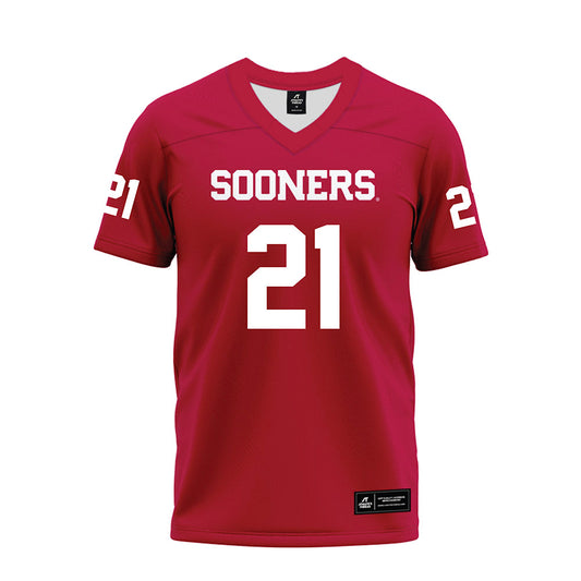 Oklahoma - NCAA Football : Jeremiah Newcombe - Red Premium Football Jersey-0