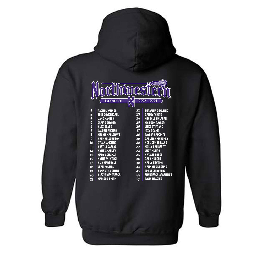 Northwestern - NCAA Women's Lacrosse : Hooded Sweatshirt Roster Shirt