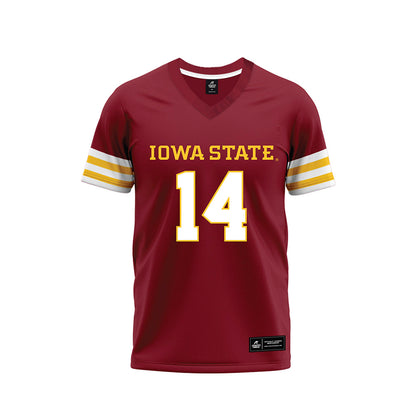 Iowa State - NCAA Football : Drake DeBaun - Cardinal Premium Football Jersey-0