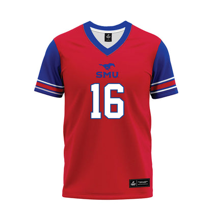 SMU - NCAA Football : Marques White - Red Premium Football Jersey-0