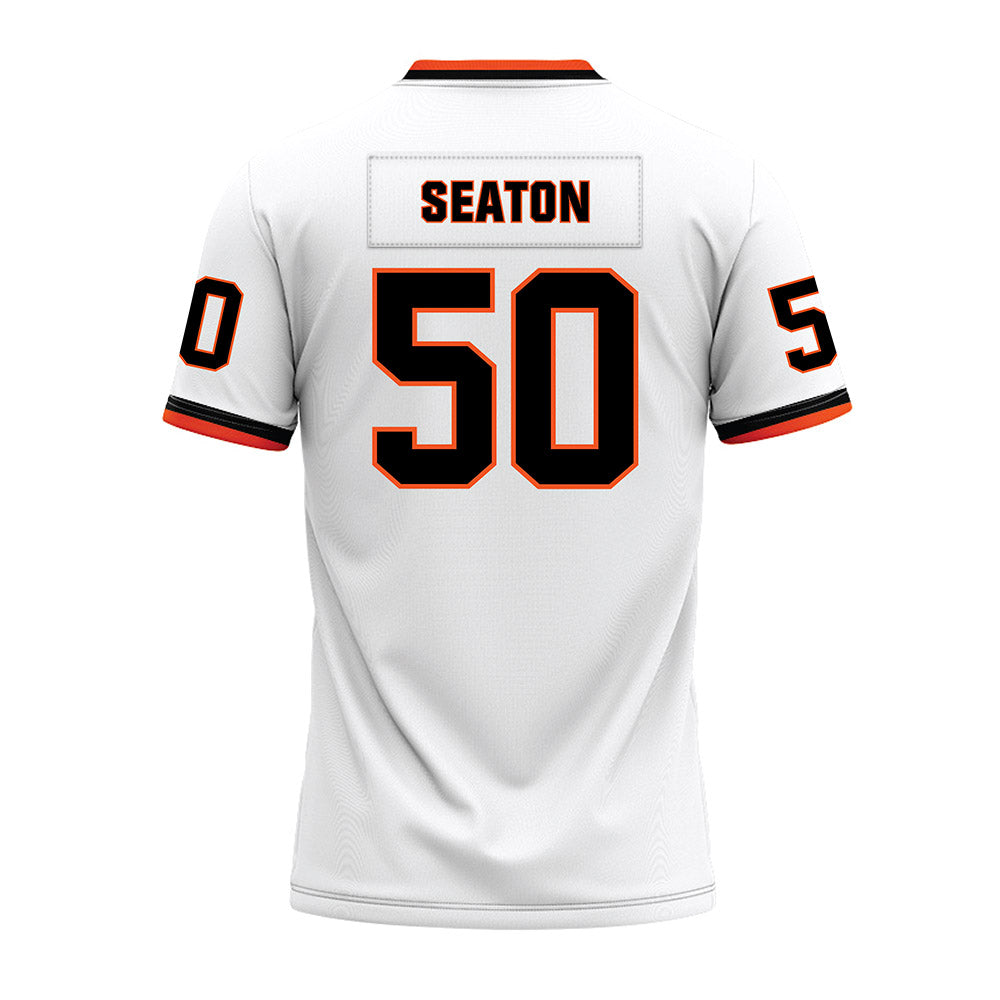 Oklahoma State - NCAA Football : Kole Seaton - White Premium Football Jersey-1