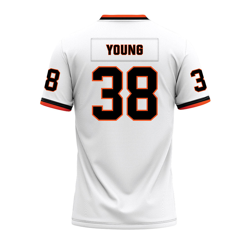 Oklahoma State - NCAA Football : Carlveon Young - White Premium Football Jersey-1