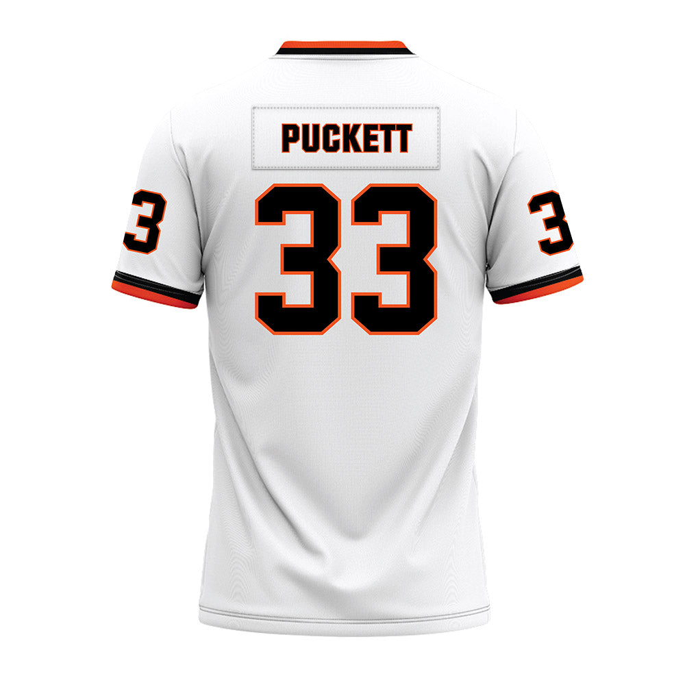 Oklahoma State - NCAA Football : Jack Puckett - White Premium Football Jersey-1