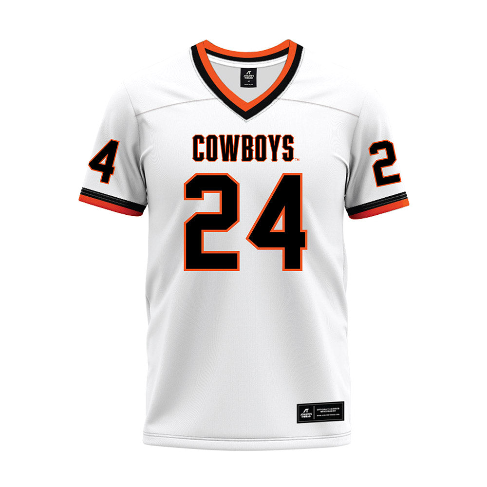 Oklahoma State - NCAA Football : Caleb Hawkins - White Premium Football Jersey-0