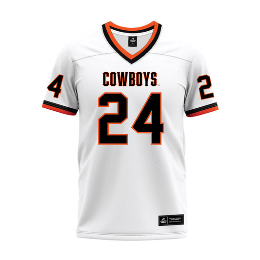 Oklahoma State - NCAA Football : Caleb Hawkins - White Premium Football Jersey-0