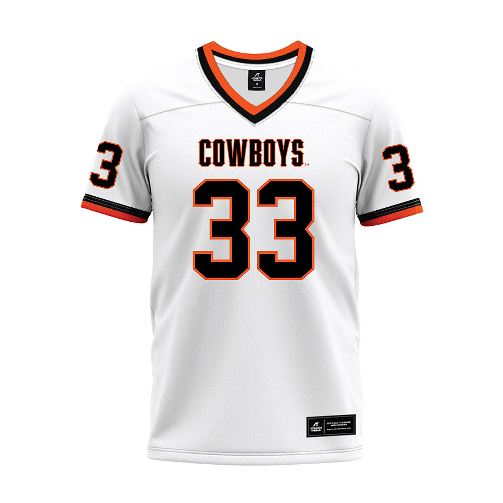 Oklahoma State - NCAA Football : Jack Puckett - White Premium Football Jersey-0