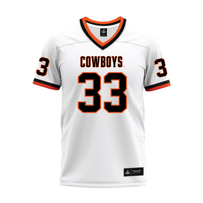 Oklahoma State - NCAA Football : Jack Puckett - White Premium Football Jersey-0