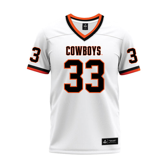 Oklahoma State - NCAA Football : Jack Puckett - White Premium Football Jersey-0