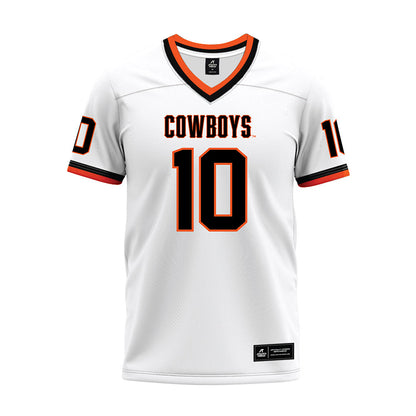 Oklahoma State - NCAA Football : Wyatt Young - White Premium Football Jersey-0