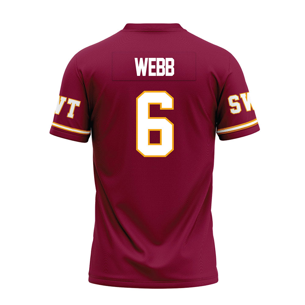 Texas State - NCAA Football : Easton Webb - Maroon Premium Football Jersey-1