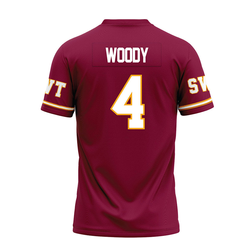 Texas State - NCAA Football : Tae Woody - Maroon Premium Football Jersey-1