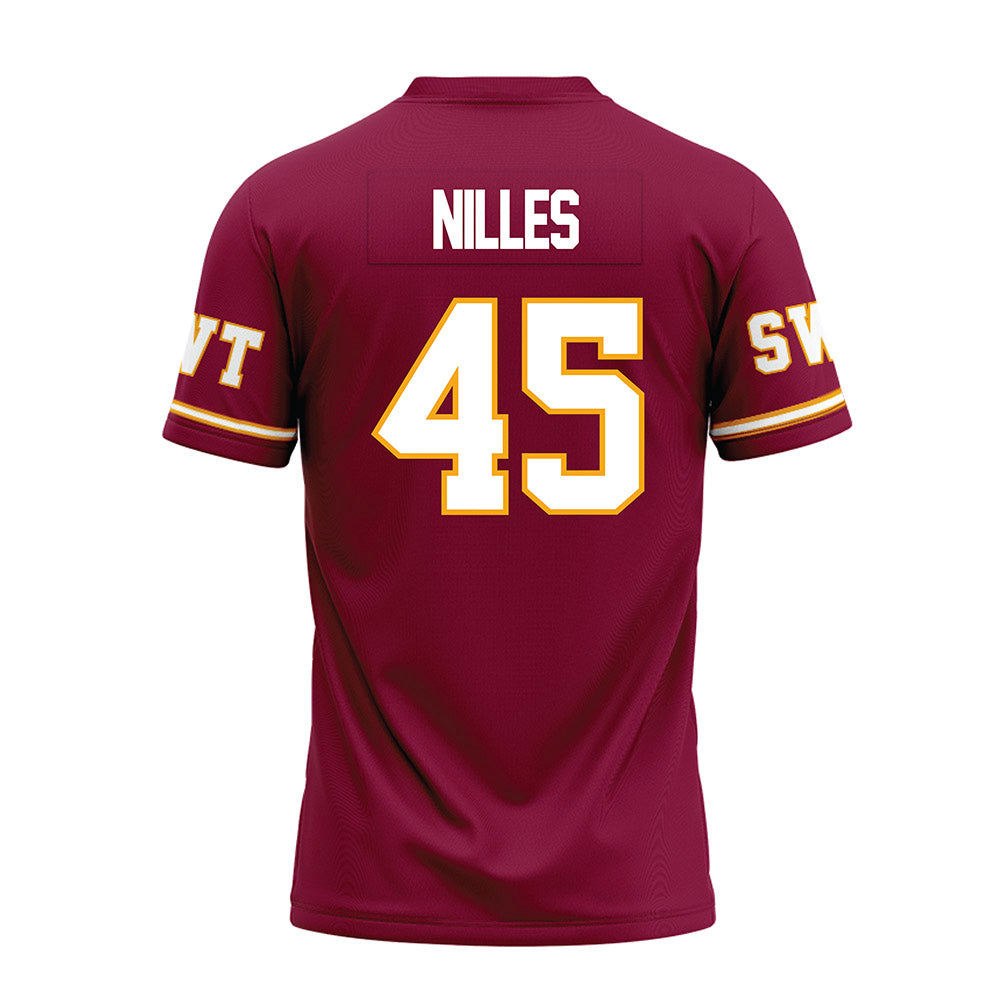Texas State - NCAA Football : Cole Nilles - Maroon Premium Football Jersey-1