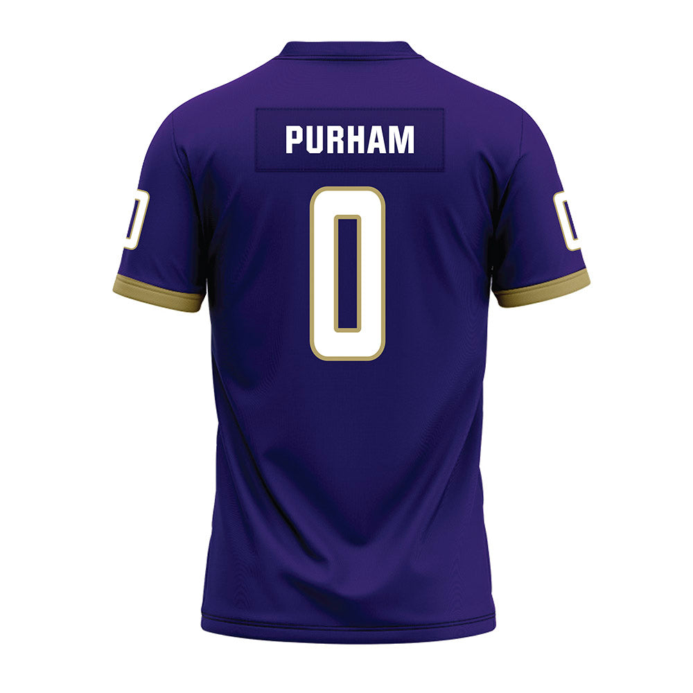 JMU - NCAA Football : Mason Purham - Purple Premium Football Jersey-1