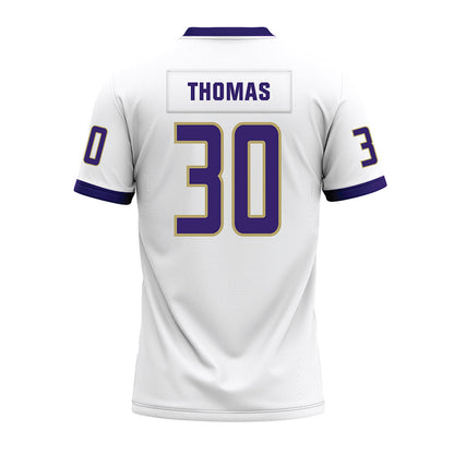 JMU - NCAA Football : Dkwan Thomas - White Premium Football Jersey-1