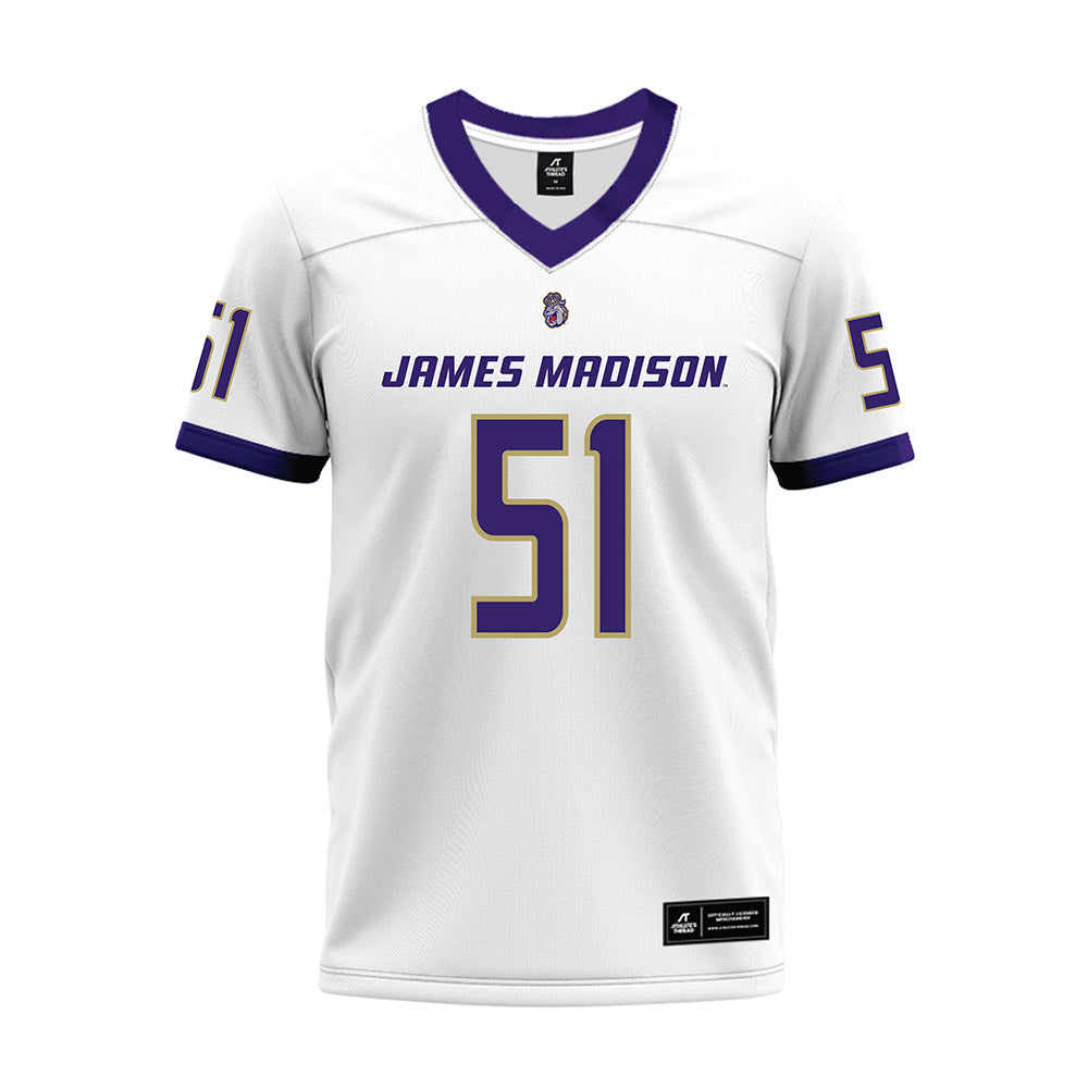 JMU - NCAA Football : Christopher Bispham - White Premium Football Jersey-0