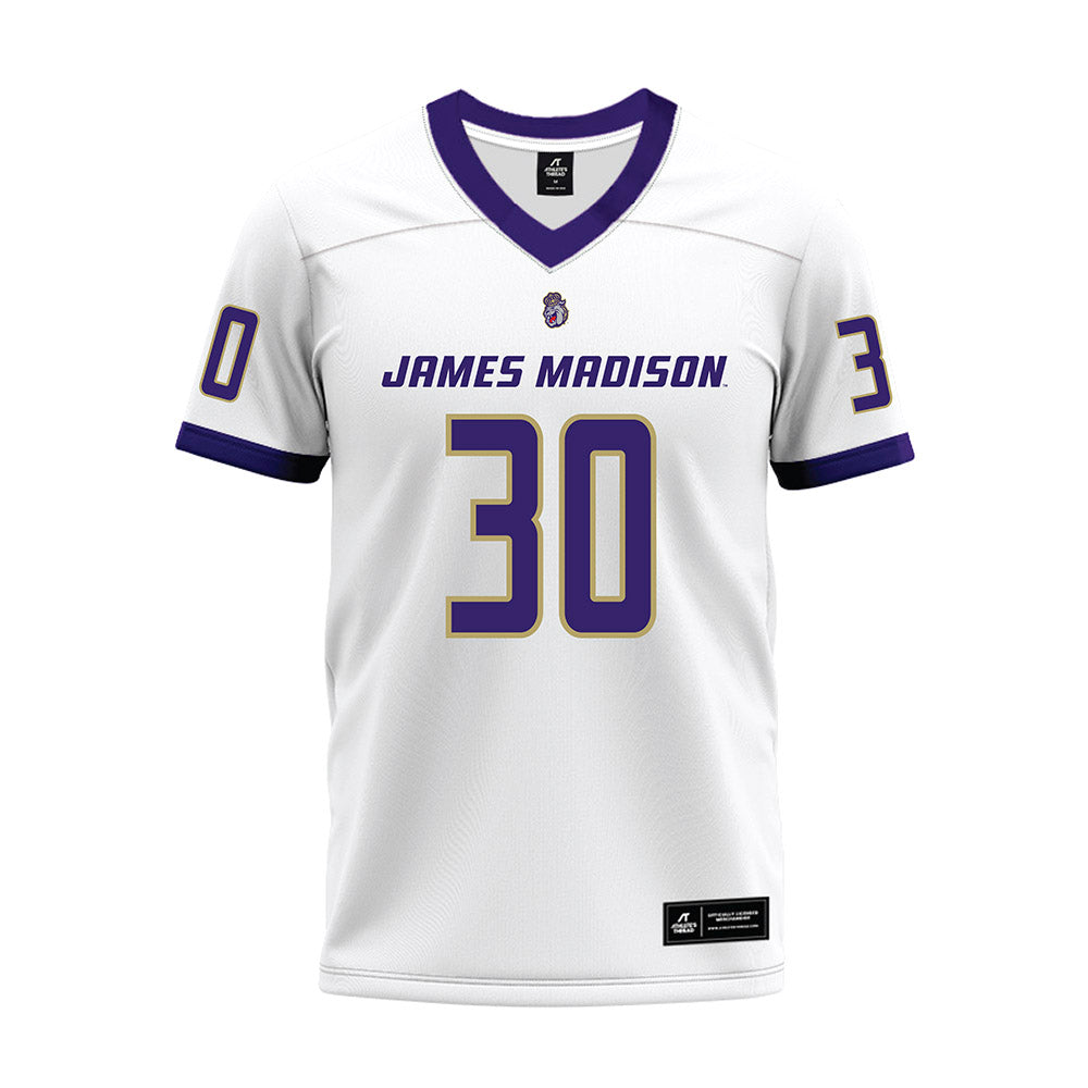 JMU - NCAA Football : Dkwan Thomas - White Premium Football Jersey-0