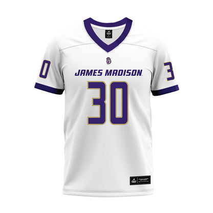 JMU - NCAA Football : Dkwan Thomas - White Premium Football Jersey-0