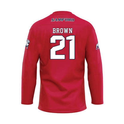 Samford - NCAA Men's Basketball : Corey Brown - Red Hockey Jersey-1