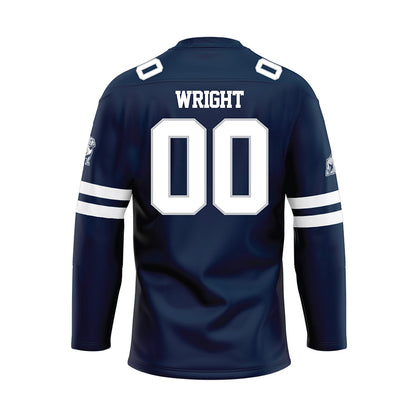 Samford - NCAA Women's Soccer : Abby Wright - Blue Hockey Jersey-1