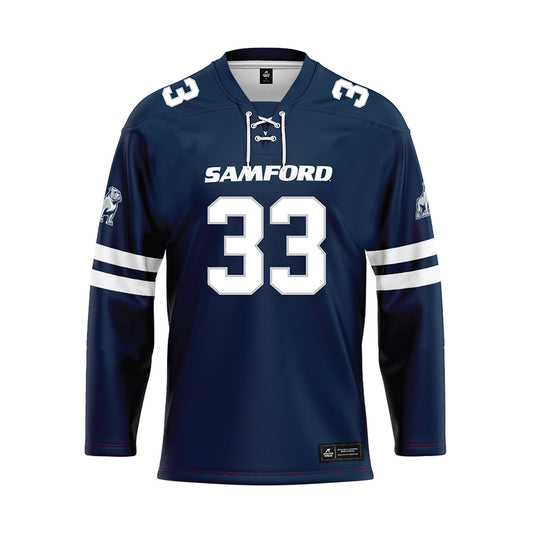 Samford - NCAA Men's Basketball : Zach Lamey - Blue Hockey Jersey-0