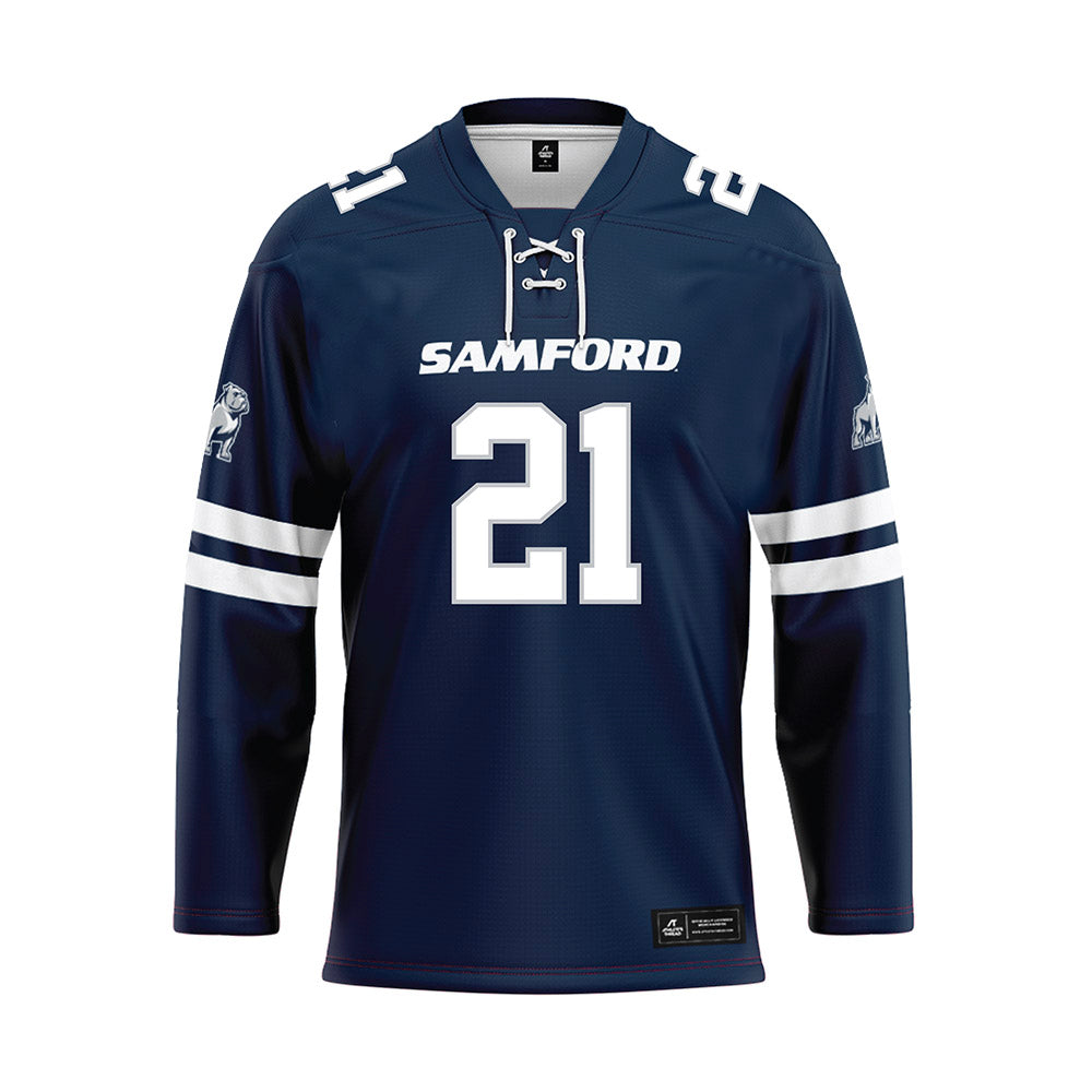 Samford - NCAA Football : Jayden Lewis - Blue Hockey Jersey-0