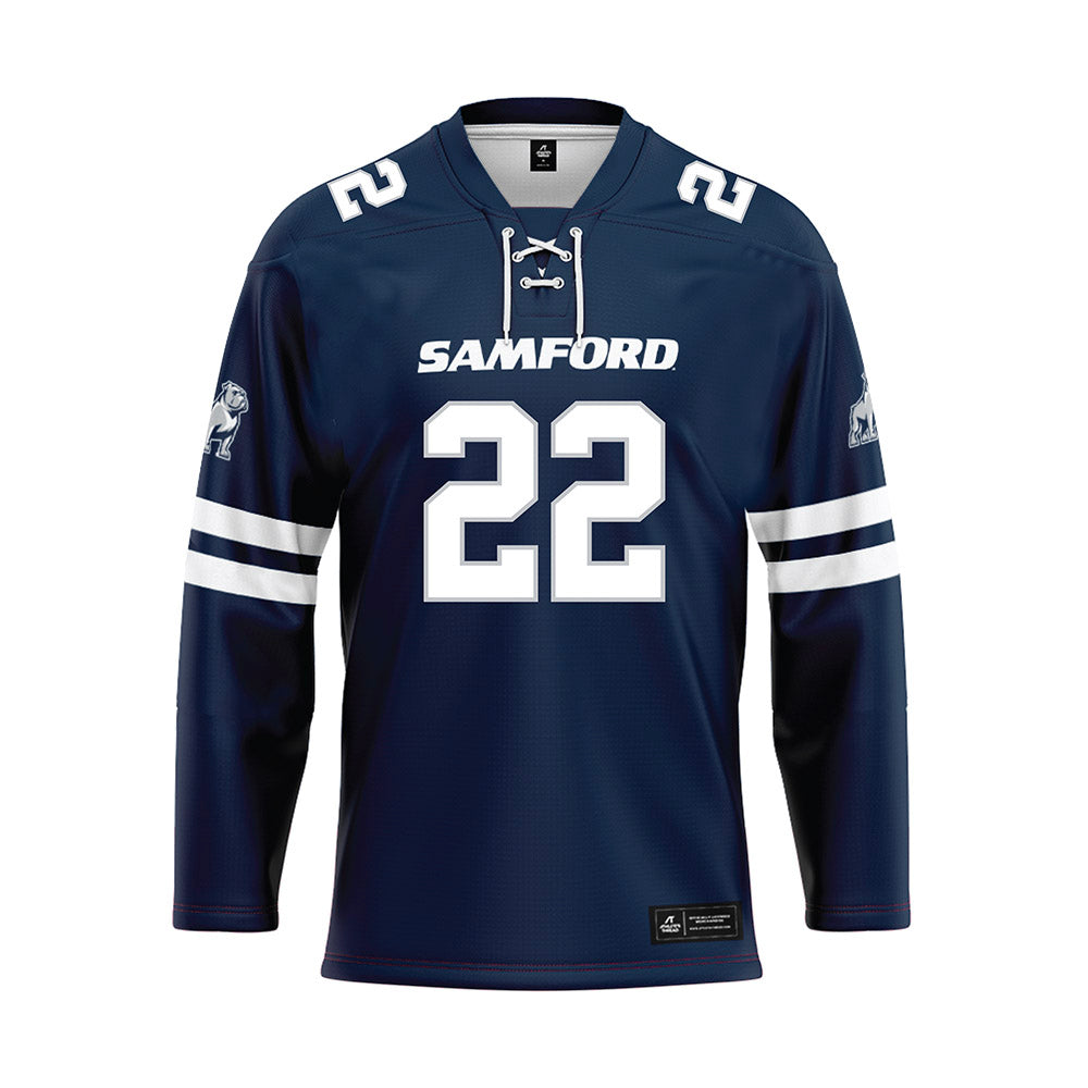 Samford - NCAA Men's Basketball : Jaxon Pollard - Blue Hockey Jersey-0